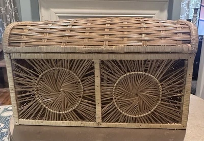 Wicker Rattan Sunburst Storage Chest Split Reed Large - Image 1 of 4