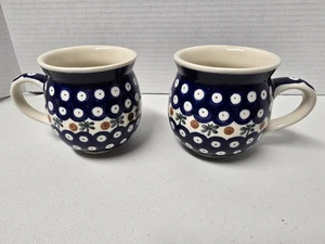 Bolaslawiec Polish Pottery Two Mugs Bubble-shaped - Picture 1 of 10