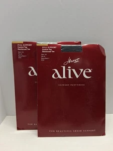 2 VTG New Hanes Alive Full Support Control Top Pantyhose 810 Barely Black Size B - Picture 1 of 4