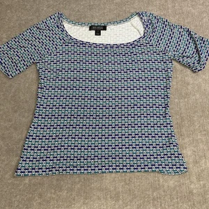 St. John Collection Damen Gr. M Blau Grün Geometrisches Strick Top U-Boot Ausschnitt Kurz - Bild 1 von 9