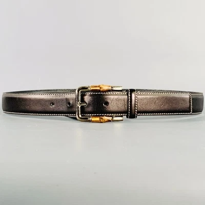 Cinturón con hebilla de bambú de cuero natural negro talla 36 GUCCI Foto 1 de 4