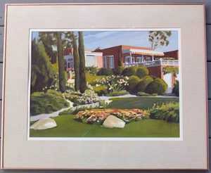 Pintura acuarela firmada por Donald Archer 1984 The Saunderson Garden - Montecito - Imagen 1 de 12