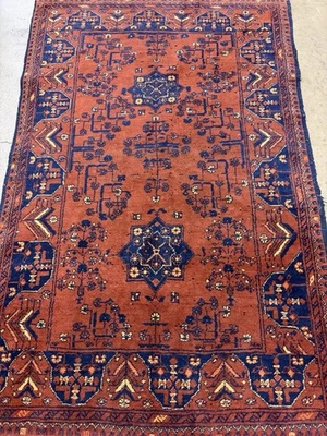 3x5 Vintage Hand-Knotted Balouchi Rug Antique Handmade Red Oriental - Image 1 of 4