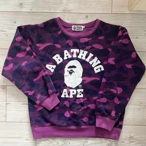 A Bathing Ape Purple Camo Crewneck BAPE Sweatshirt Women Size L Long Sleeve - Picture 1 of 14