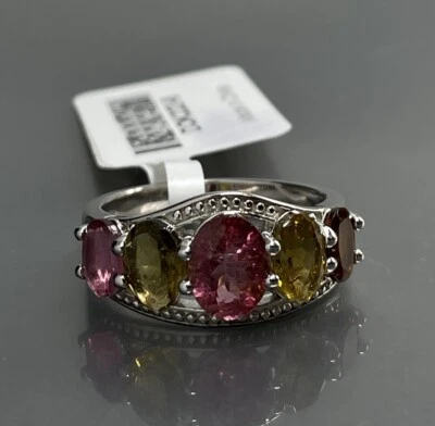 YGI Mujer 8 Anillos Esterlina 925 Rodio Chapado Multicolor Turmalina Foto 1 de 4