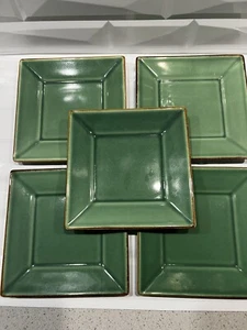 Set Of 5 Pottery Barn Asian Square Salad Plates Jade Green 8 1/8” - Picture 1 of 10