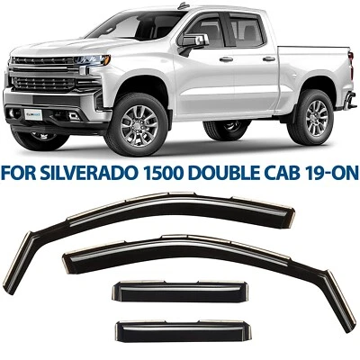 Deflectores de ventana lateral protectores de lluvia para Chevy Silverado 1500 2019-2025 doble cabina Foto 1 de 4