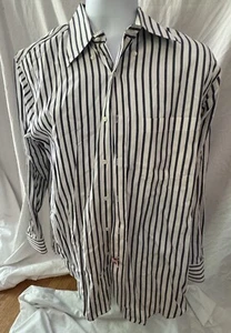 Preswick & Moore Men's Long Sleeve Cotton Dress Shirt Navy Blue Stripe 16 / 34 - Picture 1 of 4