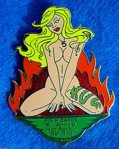 HARD ROCK SEXY NAKED FLAMES HOT BLONDE GIRL DRAGON TATTOO HRC PIN WIZARDS LE - Bild 1 von 1