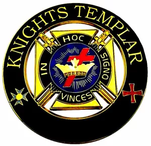 Caballeros Templarios Masónicos 3" IN HOC Signo Vinces emblema automático de automóvil oro negro DMCE5 - Imagen 1 de 3