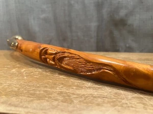 Vintage Walking Stick Cane Wood Spirit Carving Brass Horse Hame Handle Unique - Picture 1 of 12