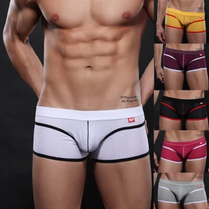 Sexy Underwear Trunks Ice Silk Breathable Mens Boxer Briefs U Pouch Mesh Panties - Picture 1 of 24