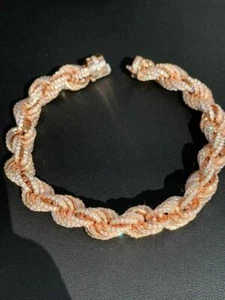 10mm Rope Bracelet Rose Gold Plated Solid 925 Sterling Silver 20ct CZ - Picture 1 of 14