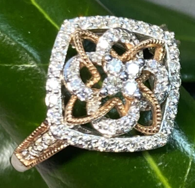 Anillo de diamantes vintage patrimonio joyería fina usado nudo de amor oro 14K 6-6,5 Foto 1 de 4