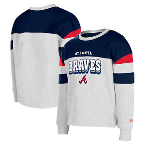 Girls Youth New Era Gray Atlanta Braves Colorblock Pullover Sweatshirt