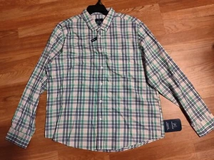 George Men's Pink Green Plaid Long Sleeve Poplin Button-Up Shirt Size XL 46/48 - Picture 1 of 6