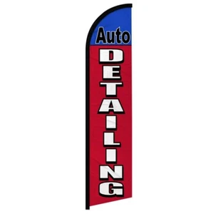 Auto Detailing (RD/BL) Windless Full Sleeve Advertising Car Wash Banner Flag - Picture 1 of 7