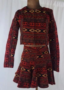 BCBG Größe 0 mehrfarbig orange/braun/gelb/rot zweiteiliger Rock und Jacke/Blazer - Bild 1 von 6