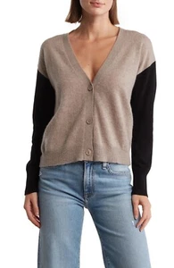 Neu mit Etikett $ 285 Magaschoni V-Ausschnitt 100 % Kaschmir Cardigan Kiesel Heide Combo M - Bild 1 von 4