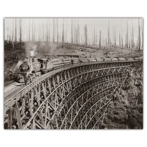Foto de motor de vapor tirando de troncos - Tren maderero puente caballete del estado de Washington - Imagen 1 de 9