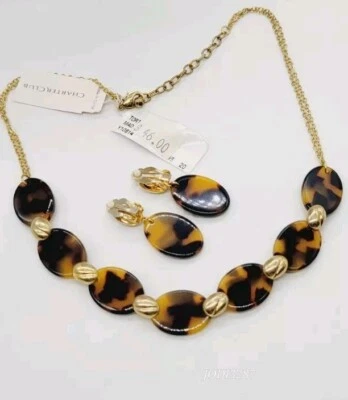 Juego de collar y pendientes de clip de tortuga 2 piezas tono dorado Charter Club Foto 1 de 4