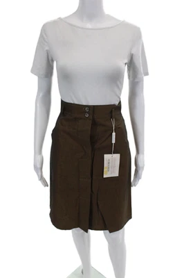 Max Mara Womens Cotton Button-Down Casual A-Line Mini Skirt Brown Size 44 - Image 1 of 4