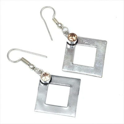 Pendientes de joyería de plata hechos a mano con piedras preciosas de cuarzo citrino de 1,5"" Foto 1 de 4