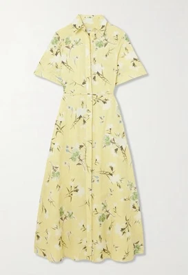 Женские Erdem цветочный принт масло желтый хлопок seersucker midi рубашка платье 12 - Изображение 1 из 4