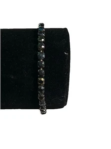 Black Faceted Bead Tennis Bracelet Crystal Style Estate - Picture 1 of 2