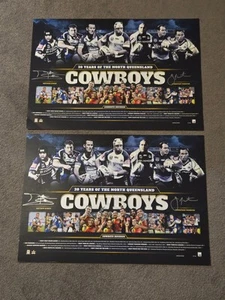 NRL QLD COWBOYS 20 YEARS PRINT HAND BY JOHNATHAN THURSTON & MATTHEW BOWEN X 2 - Picture 1 of 7