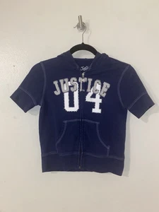 Justice Hoodie Short Sleeves Girls Blue White Full Zip Size Medium 12 - Picture 1 of 7