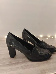 Apostrophe 8 Pearl Grey Shiny Leather Loafers Square Toe Dress Shoes - Picture 1 of 7