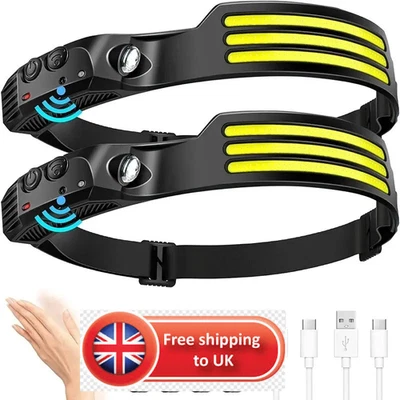 1 PC COB LED Headlamp – USB Rechargeable Sensor Light for Camping & Fishing UK - Image 1 of 4