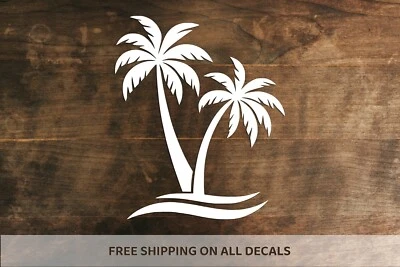 Calcomanía de vinilo de palmeras | Pegatina de parachoques de isla tropical | Arte de decoración con tema de playa Foto 1 de 4