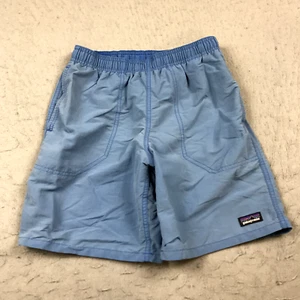 Patagonia Shirt Boys Medium Blue Baggies Nylon Lined 7 Inch Inseam Logo - Picture 1 of 7