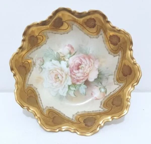 Nice RS Prussia Antique Rose Bowl with Heavy Gold Rim & Rare Square Base - Picture 1 of 8