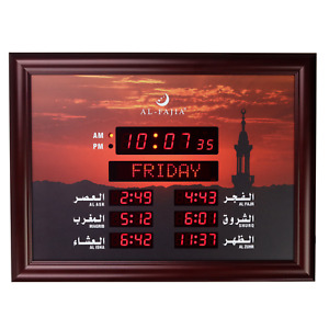 AL-FAJIA Digital Full Azan Athan Prayer LED Wall Clock for USA Home Office - Red