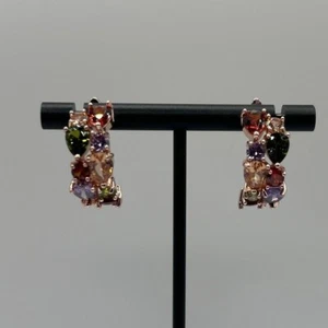 Rose Tone & Multi Colored Stone Drop Earrings - Picture 1 of 7