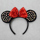 Minni Mouse Ears Black Rhinestones Red Sequin Bow