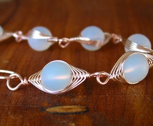 VALENTINA opal sea glass herringbone wire wrapped bracelet rose gold LEAD FREE - Picture 1 of 2