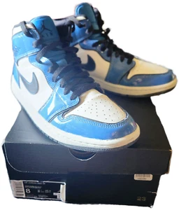 Size 8- Air Jordan 1 Mid Hornets Blue Gently Used With Box - Picture 1 of 5