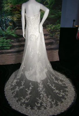 WEDDING GOWN 12 SATIN LACE IVORY CRYSTALS BALLGOWN FAIRYTALE PRINCESS CORSET - Image 1 of 4