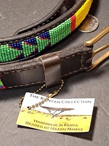 Cintura Masai Mamas 42"" Vera Pelle Made Kenya Perline Marchio Multicolore Etnica - Foto 1 di 9