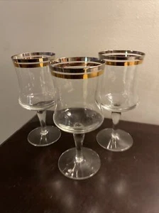 VTG. KROSNO PLATINUM AND GOLD BANDED WINE GLASSES SET OF THREE - Picture 1 of 5