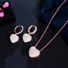 Chic Gold Plated Heart Shape Cz Zircon Micro Paved Necklace Earrings Jewelry Set
