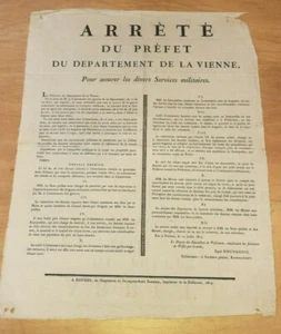 PLACARD AFFICHE RESTAURATION VIENNE 86 ASSURER LES SERVICES MILITAIRES 1815 - Picture 1 of 2