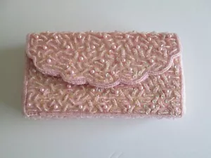 Bijoux Terner Pink Peach Sequins Beaded Satin Convertible Clutch Evening Bag New - Picture 1 of 13