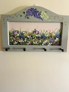 21” X 13 1/2” Wooden Hand Painted Hanging Key Coat Rack Floral - Picture 1 of 7