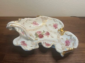 Rosenthal handbemalte deutsche Porzellan Wellenschliff Rosenmotiv Bonboniere - Bild 1 von 7