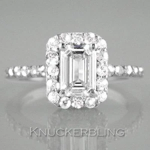 Anillo conjunto halo de diamantes 2,20 quilates certificado J SI corte esmeralda oro blanco de 18 quilates - Imagen 1 de 1